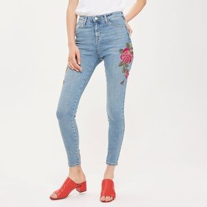 Topshop Jamie High Waisted Embroidered Jeans